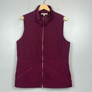 Talbots burgundy quilted zip front fitted vest, size medium.